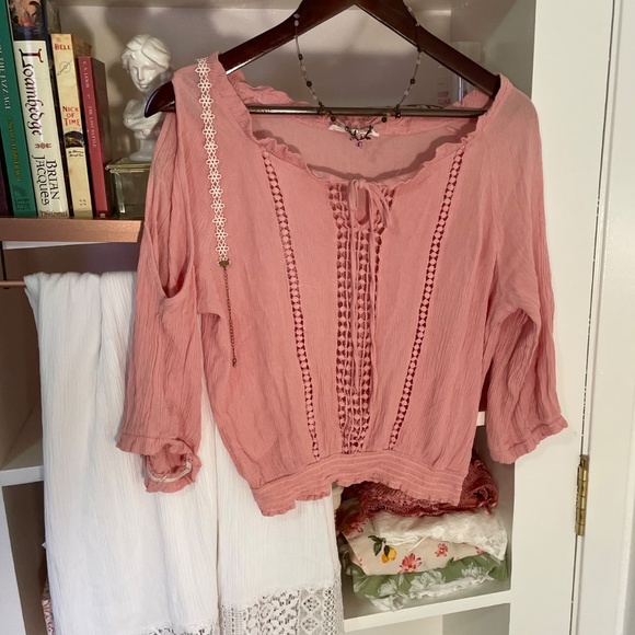 Rose Pink Blouse Summer Spring Whimsigoth Boho Southwestern Renfaire - Picture 3 of 11